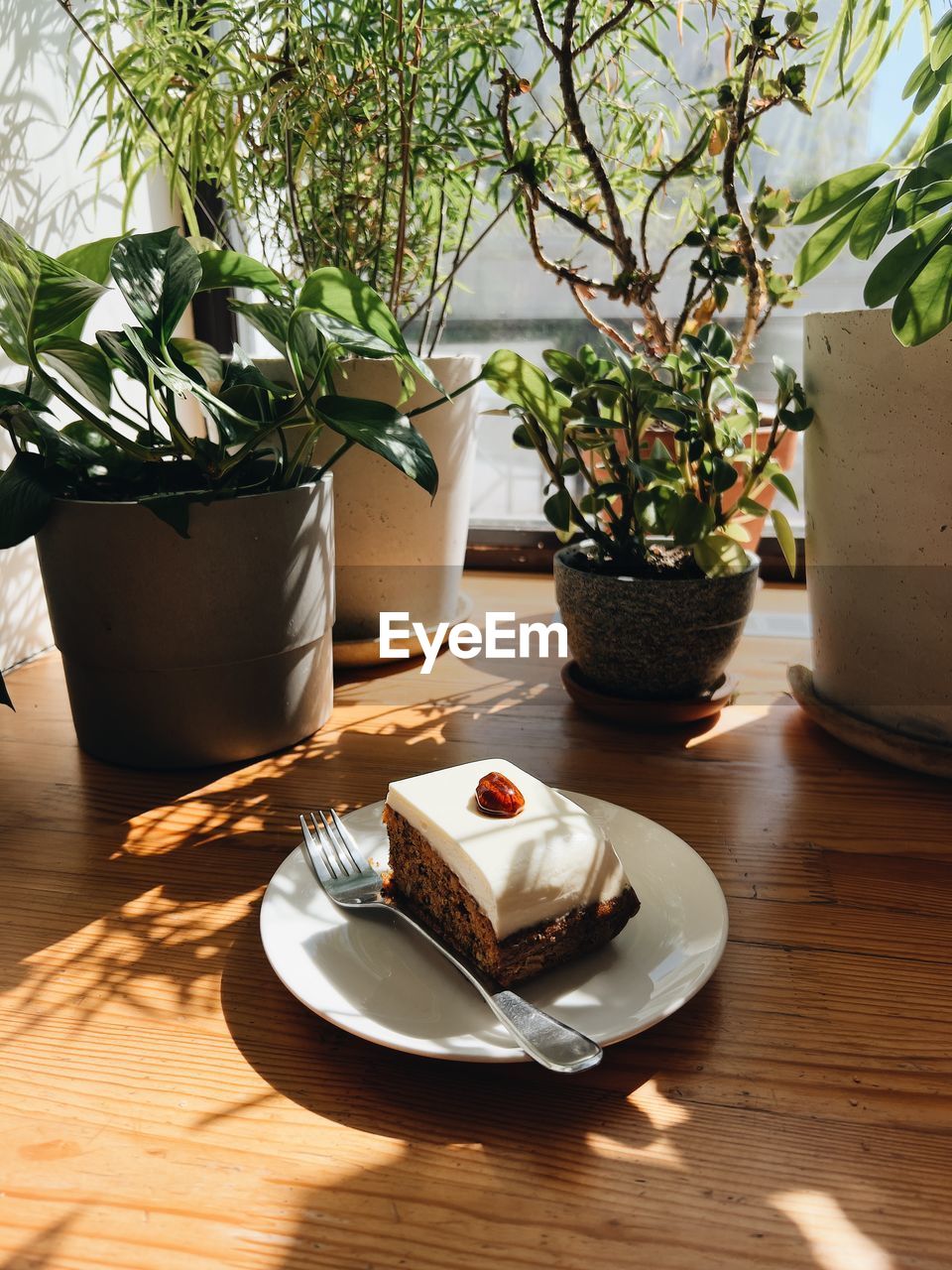 High angle view of carrot cake on table