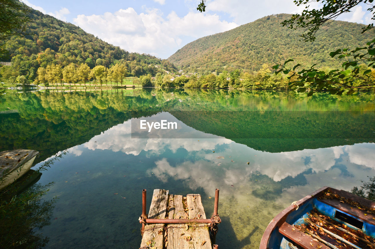 Panoramic view of lake and mountains against sky