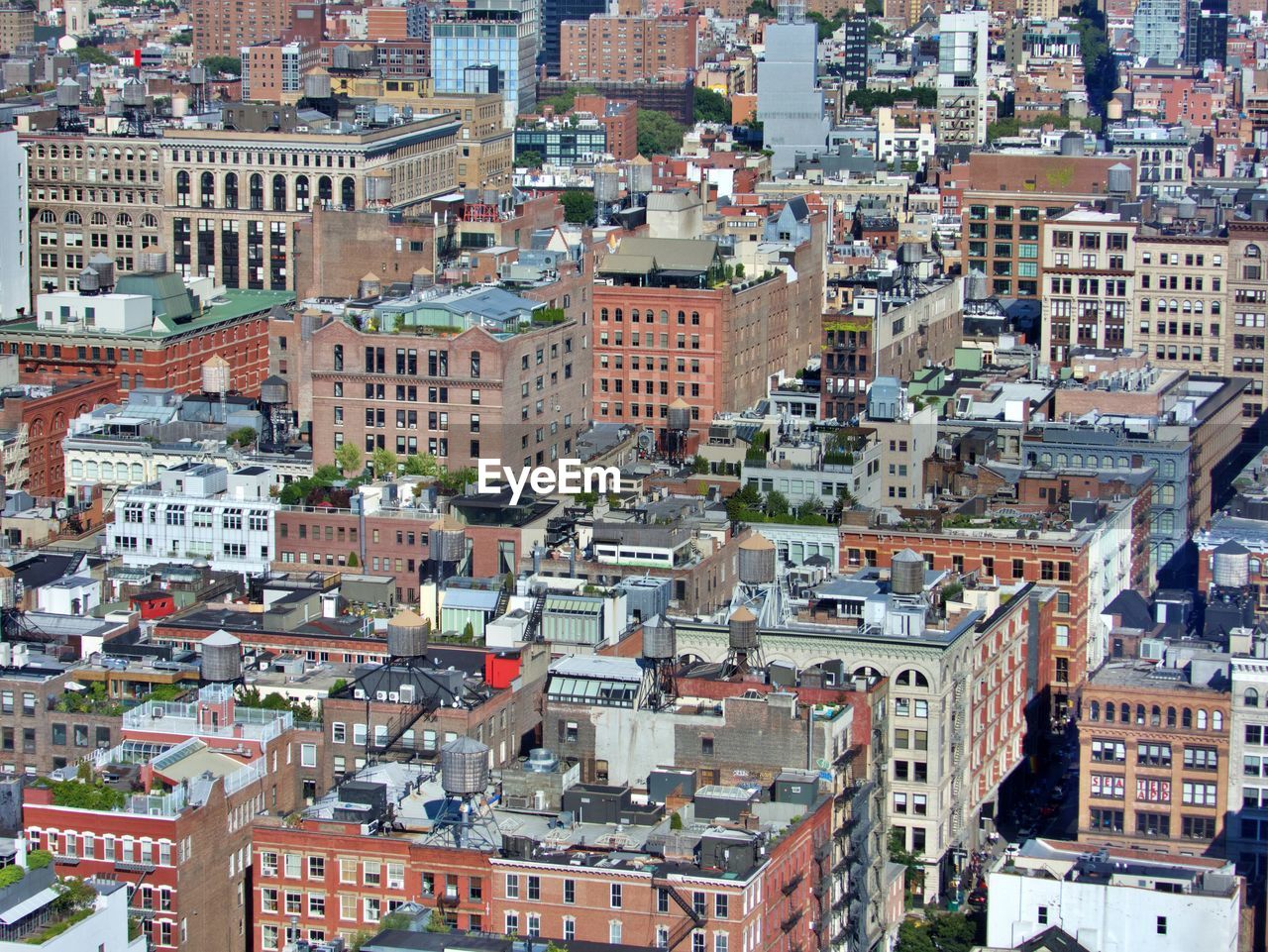 High angle view of buildings in city