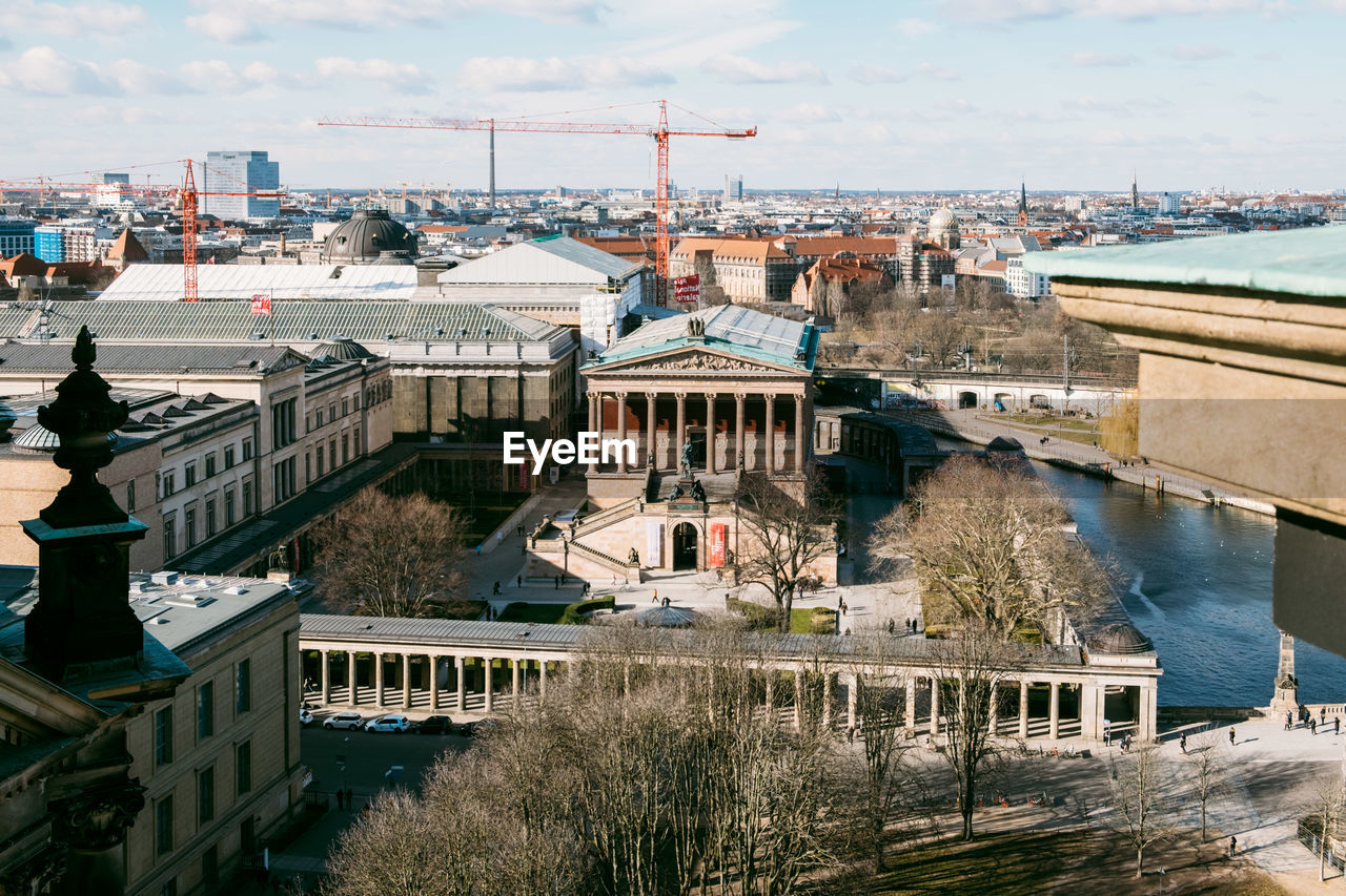 High angle view of river amidst buildings in city