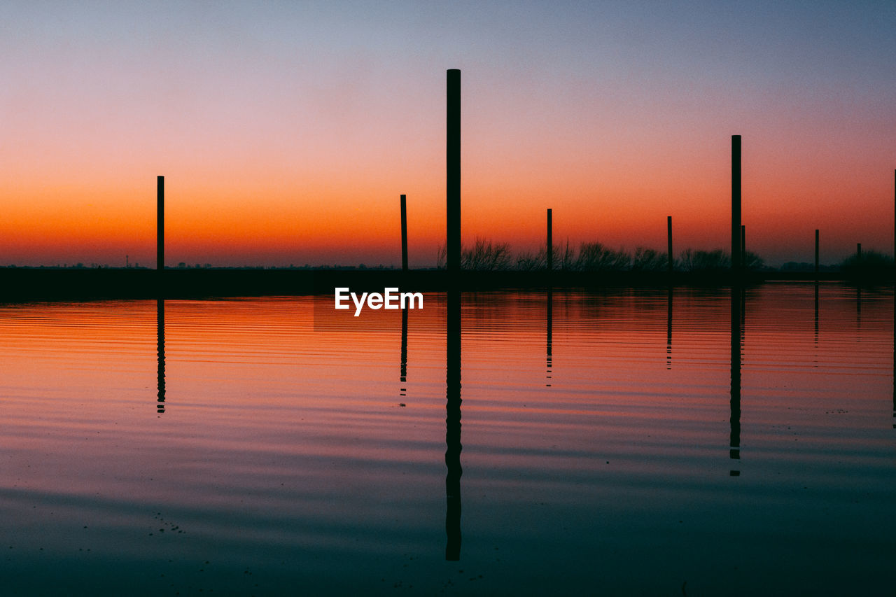 Scenic view of lake against sky during sunset