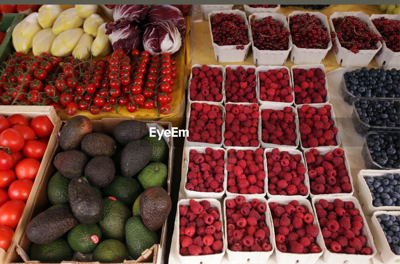 High angle view of fruits for sale in market