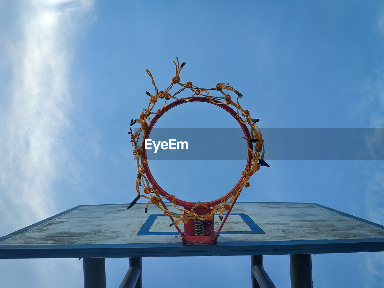 Low angle view of basketball hoop against sky