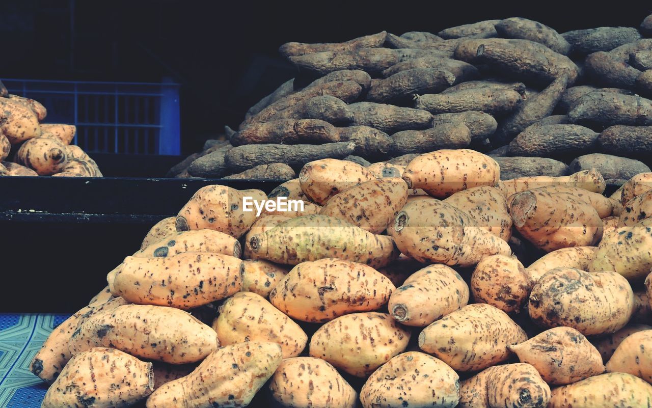 Close-up of sweet potatoes for sale at market