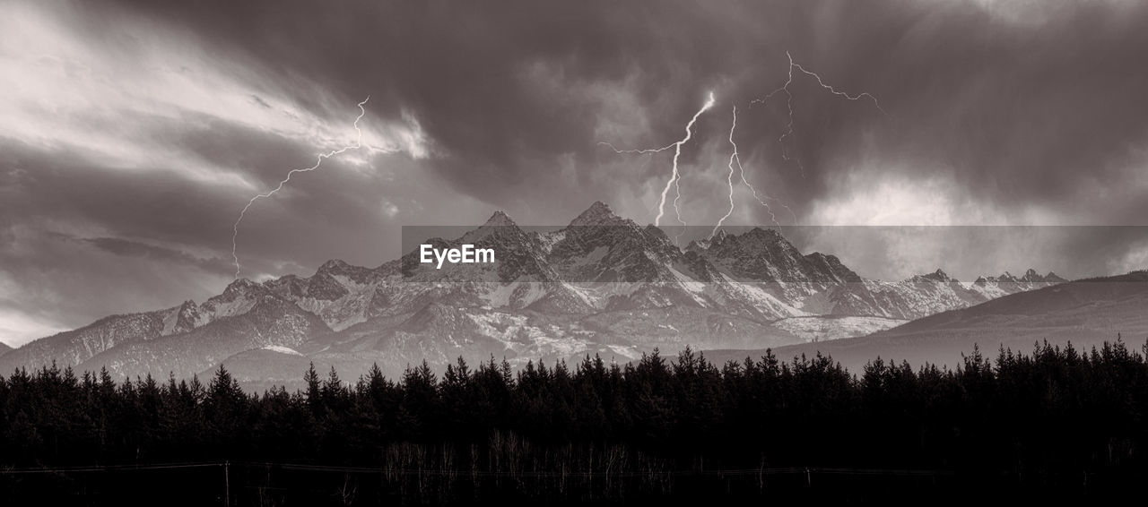 Scenic view of mountains against sky during winter