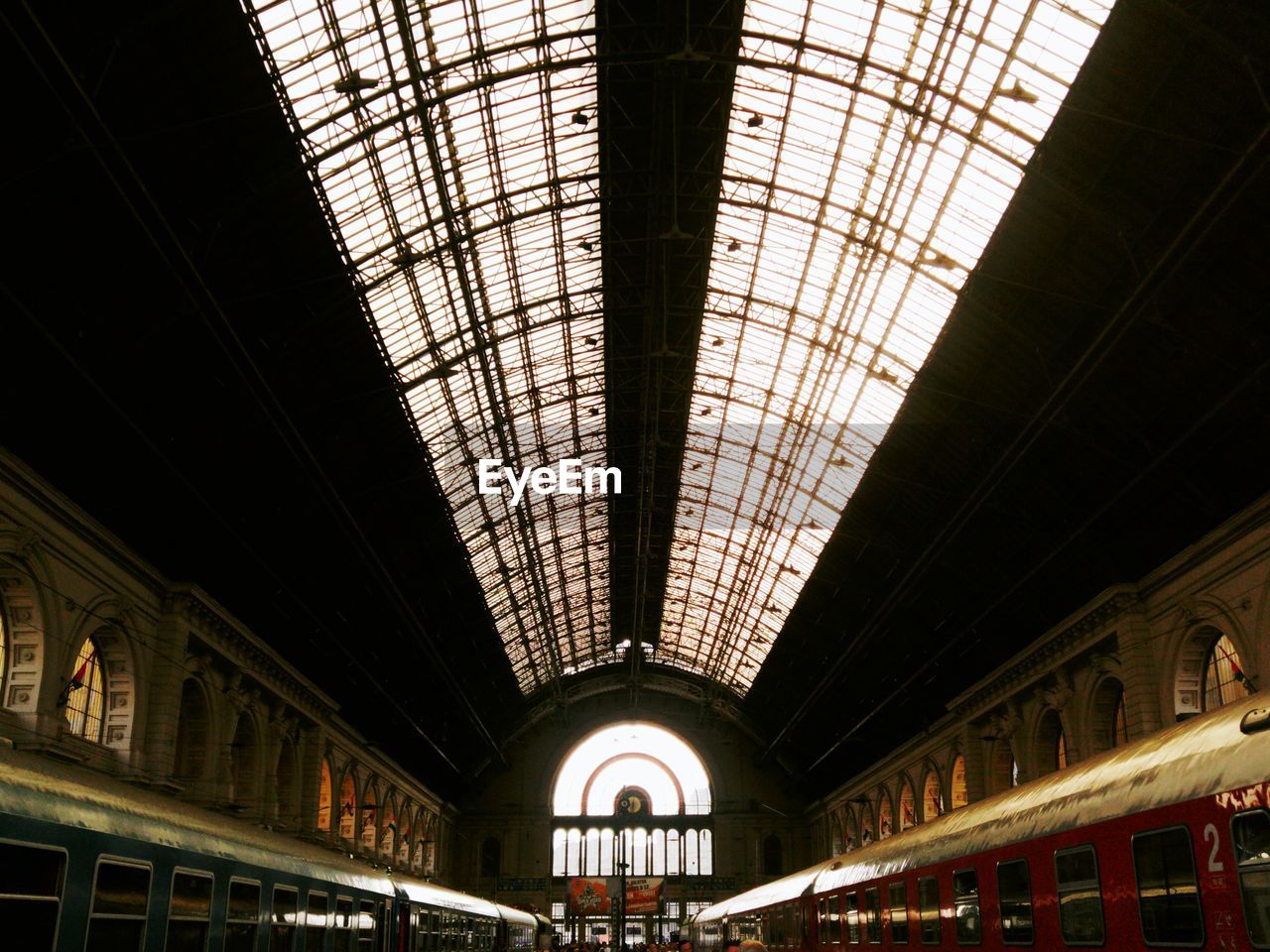 Low angle view of ceiling at railroad station