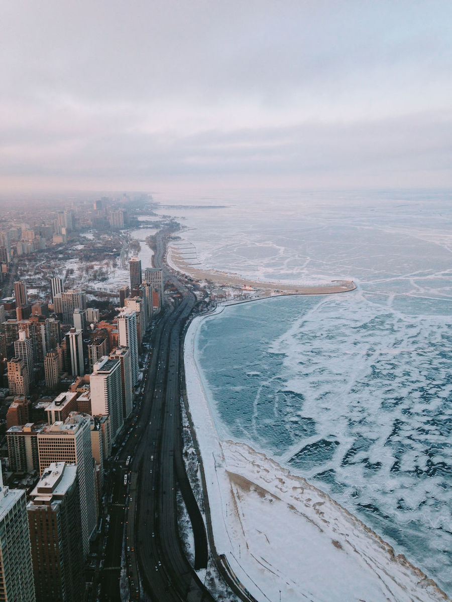 High angle view of coastline in winter
