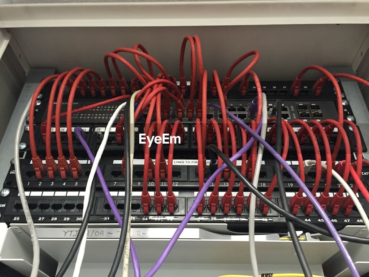 Close-up of wires on control panel