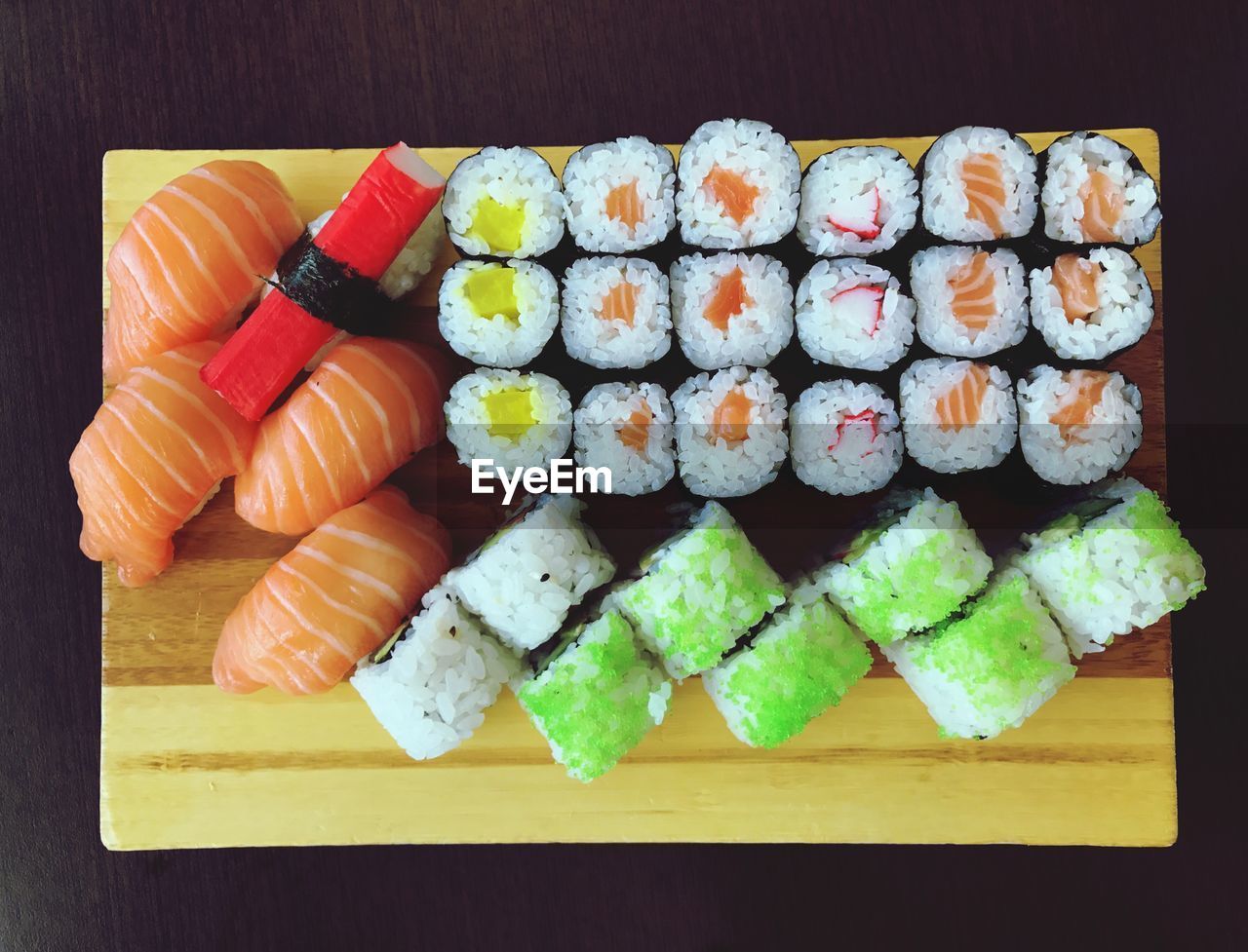 High angle view of sushi in tray