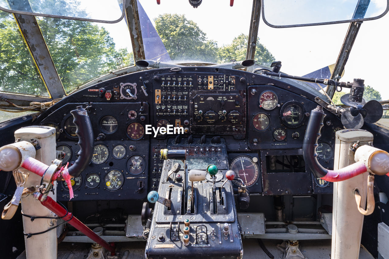 The cockpit of aircraft private pzl an-2 sp-ktk. ketrzyn, poland, 11 june 2022