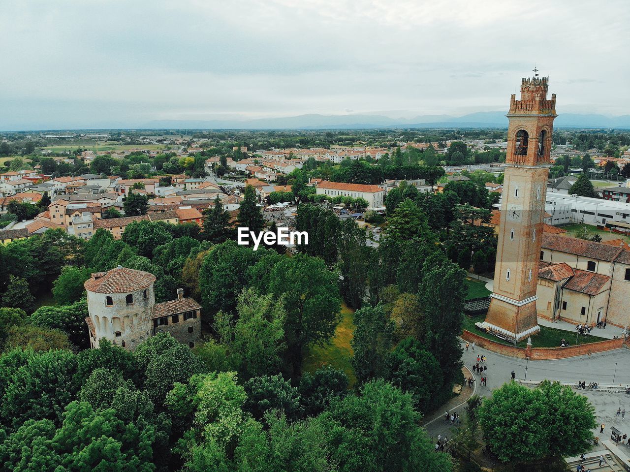 High angle view of buildings in city