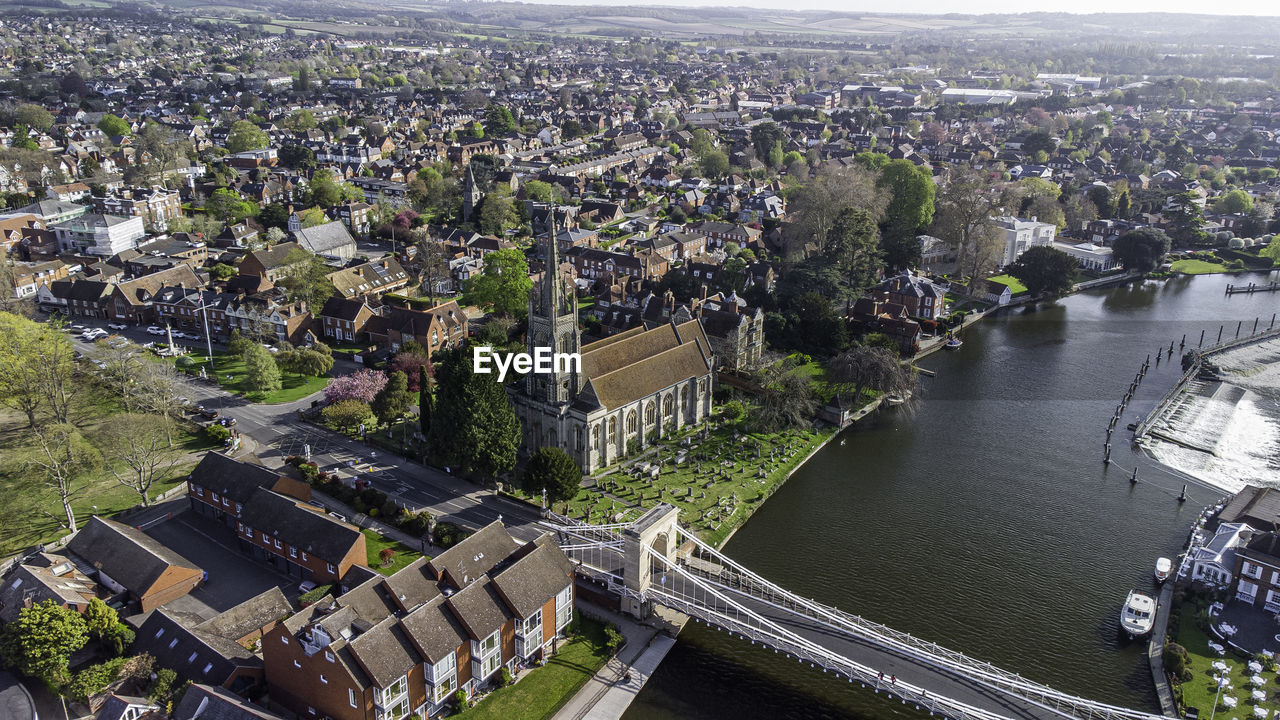 High angle view of buildings in city