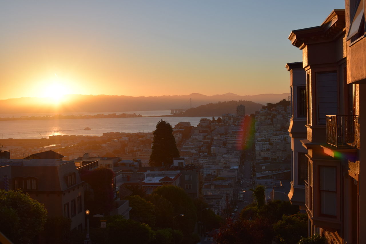 View of city at sunset