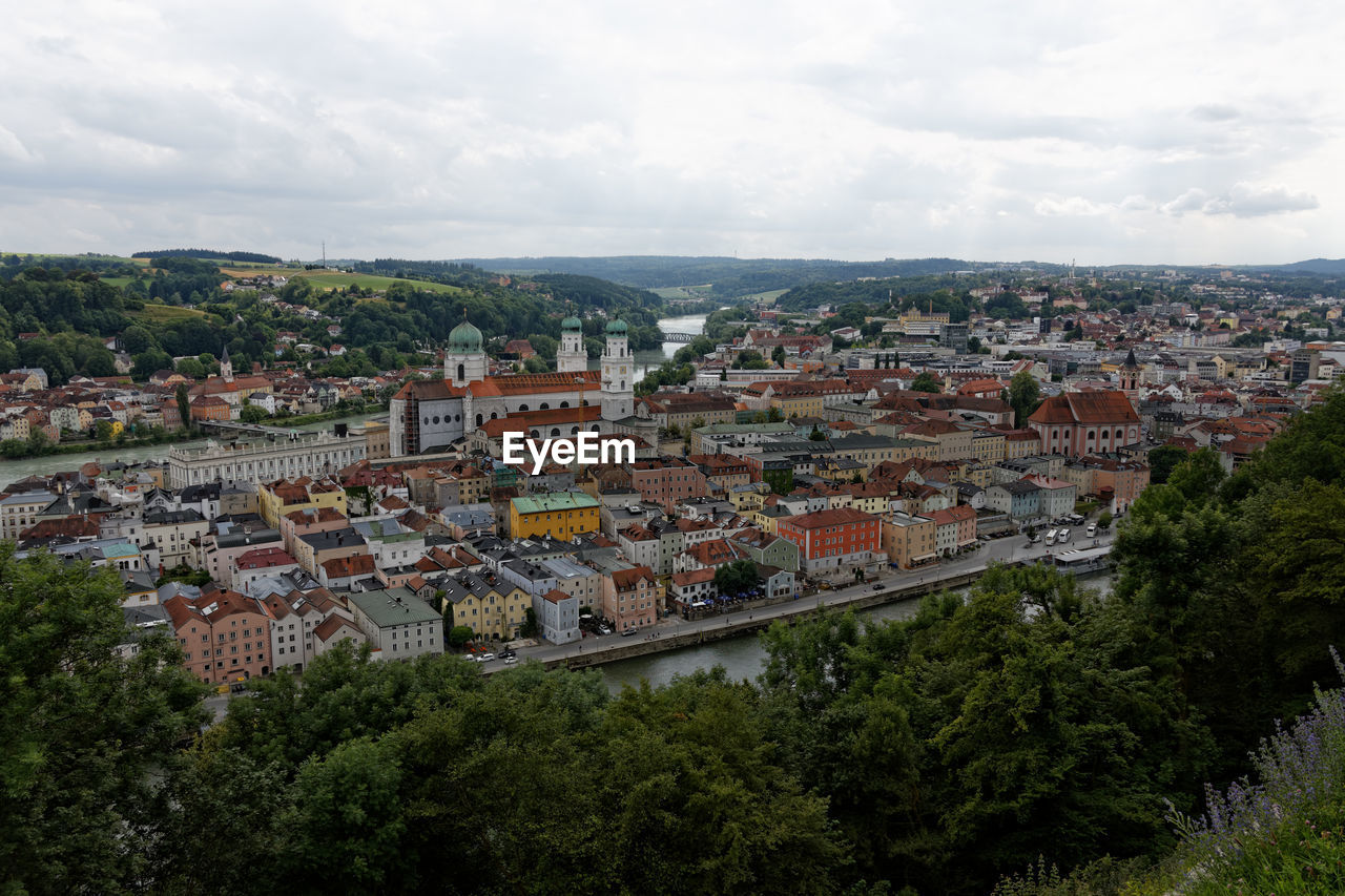 High angle view of townscape against sky