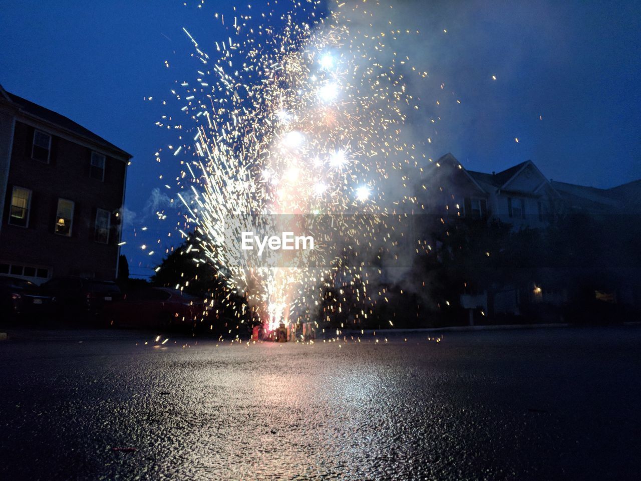 Firework display at night