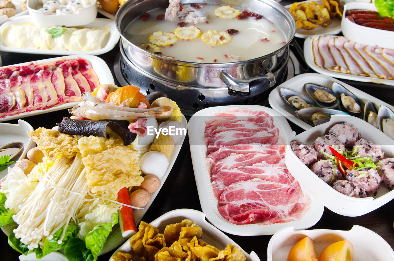 High angle view of food on table