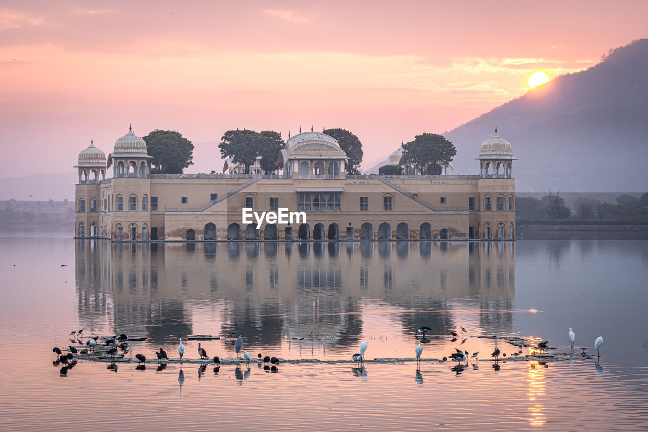 Morning sunrise light over jal mahal water palace in jaipur, rajasthan, india. 