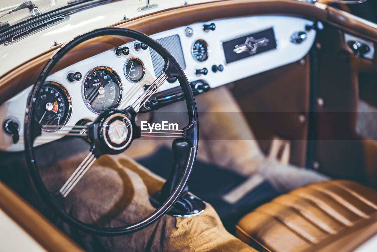 CLOSE-UP OF VINTAGE CAR ON MIRROR