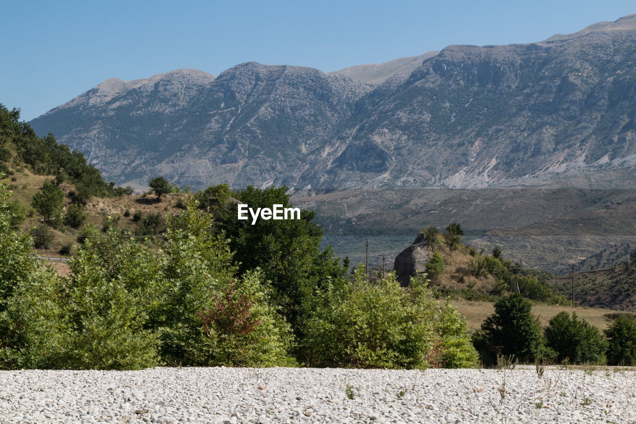 Scenic view of mountains against clear sky