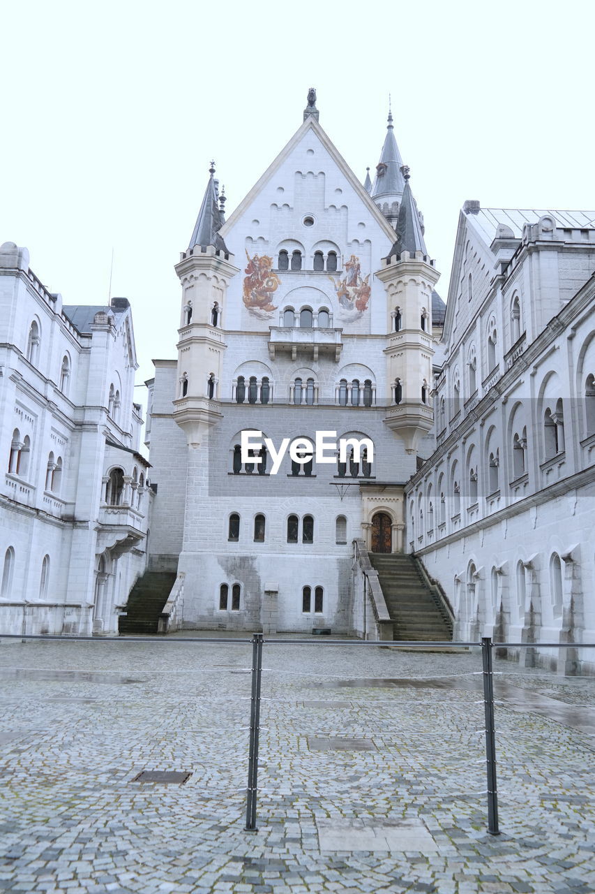 Scenic view of gothic style building against clear sky