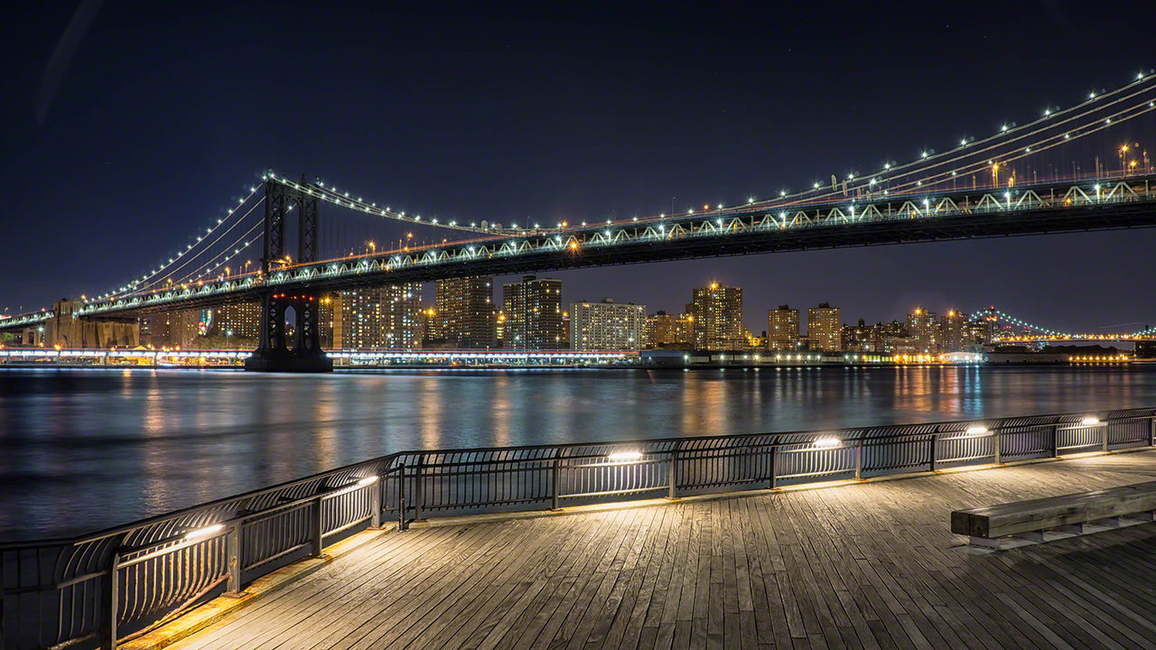 Bridge over river at night