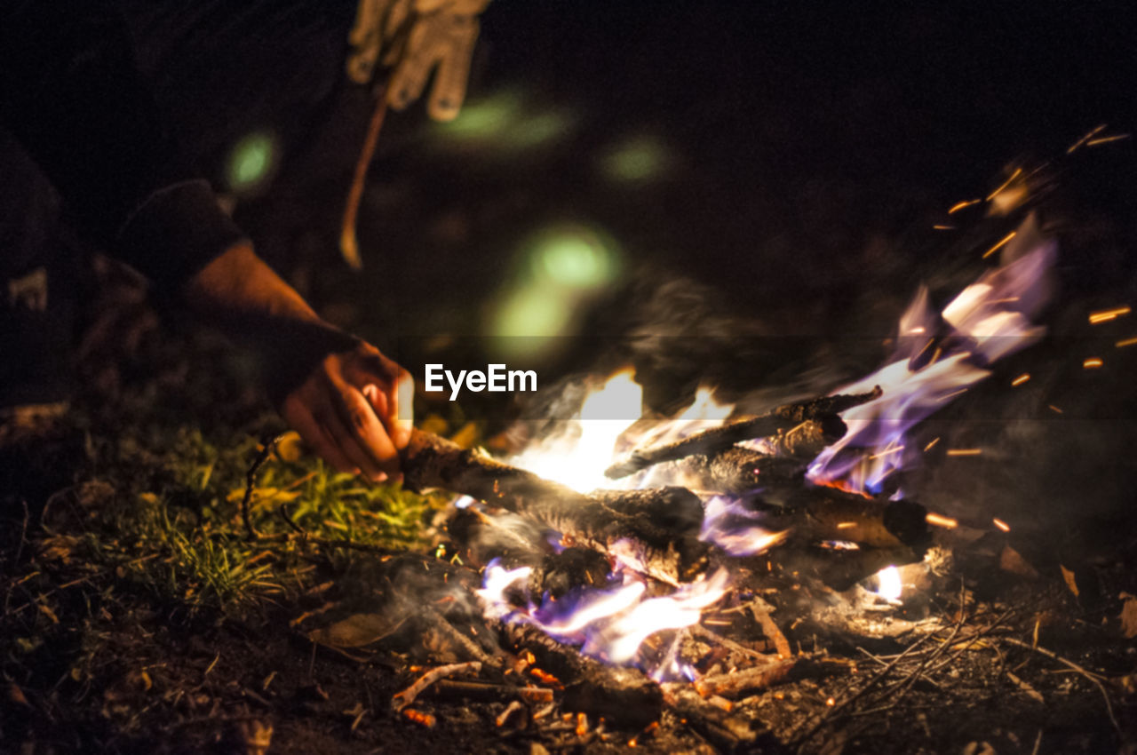 Close-up of bonfire at night