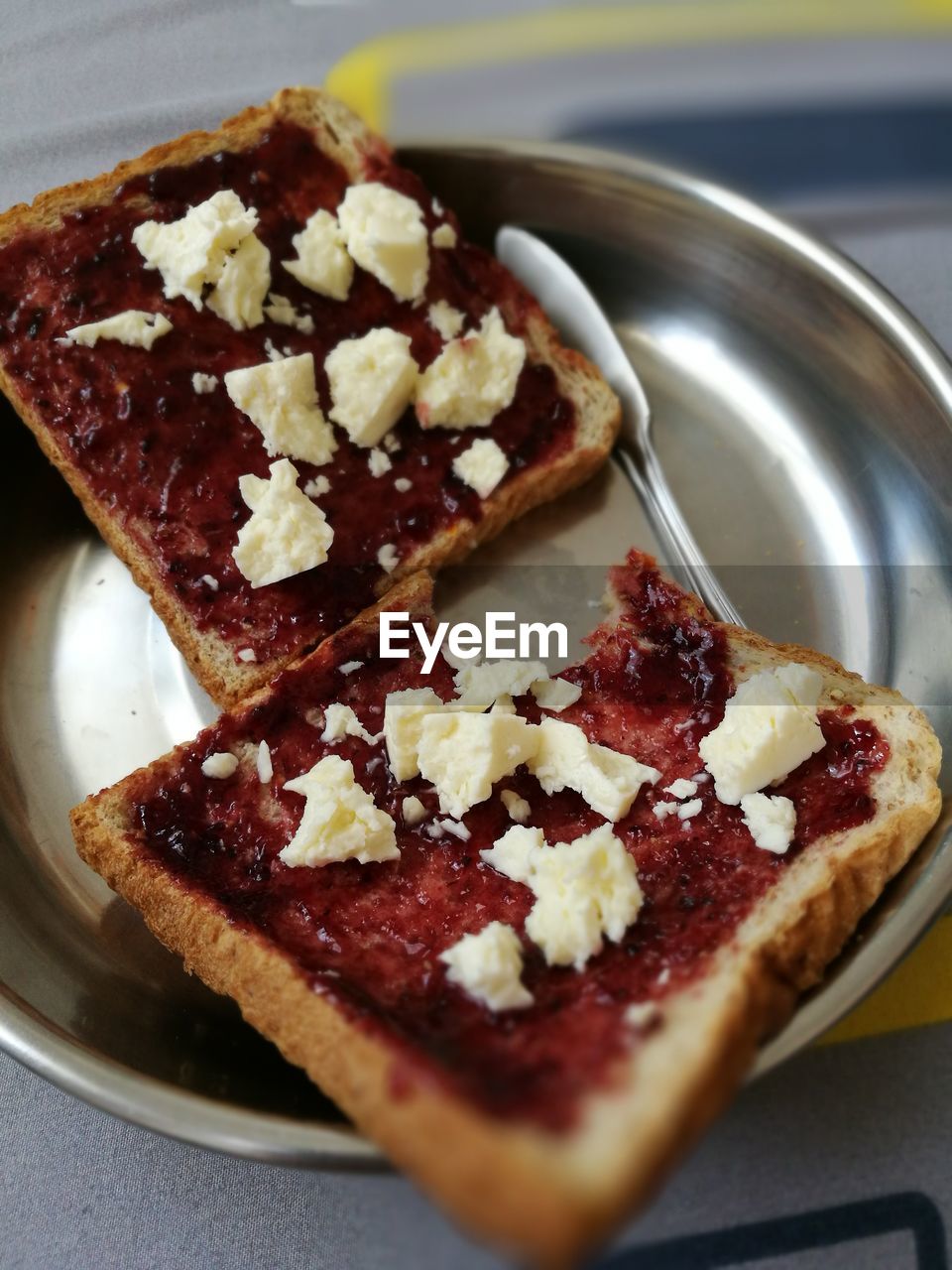 Close-up of bread jam served in plate