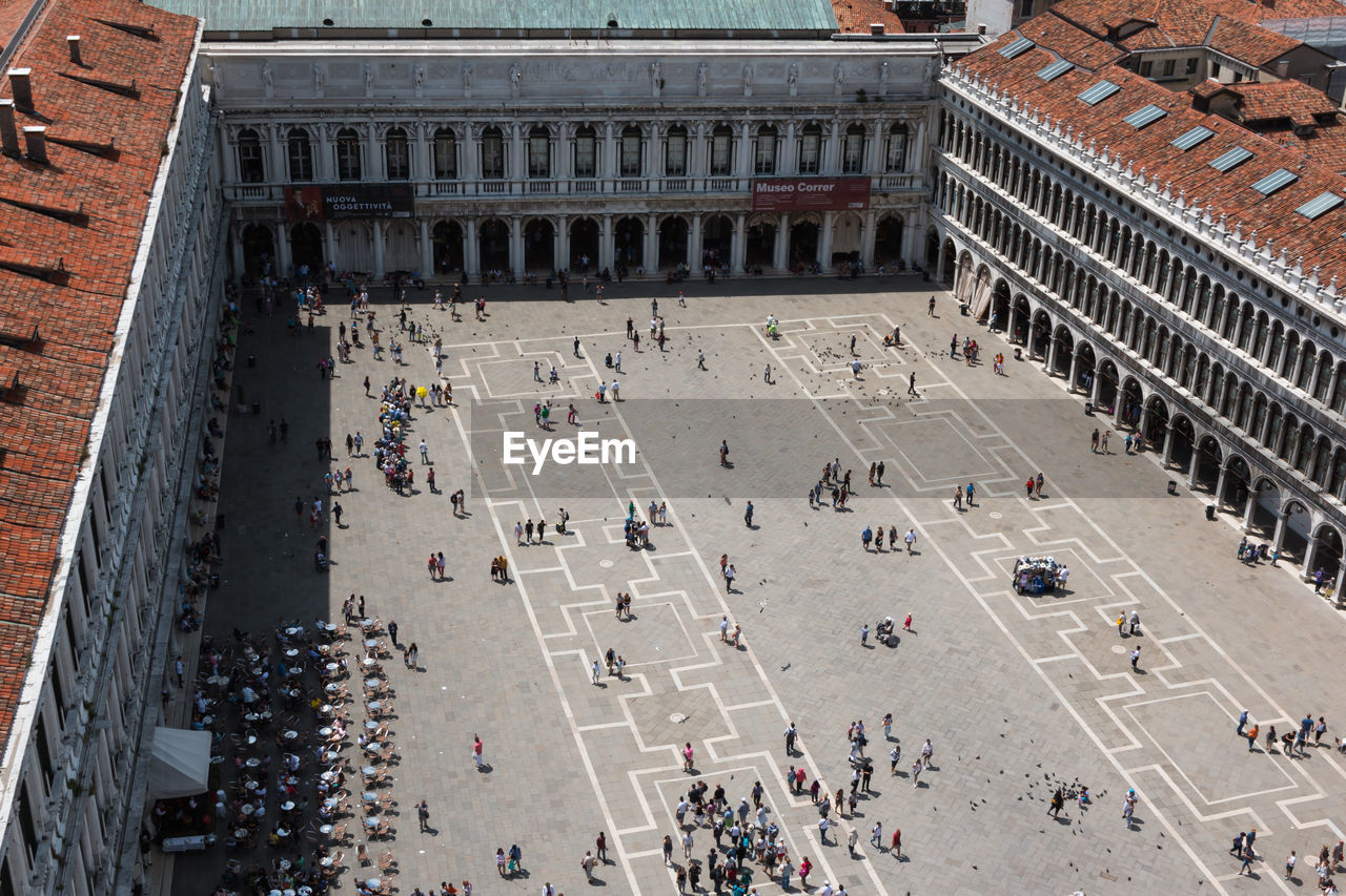 High angle view of crowd outside building