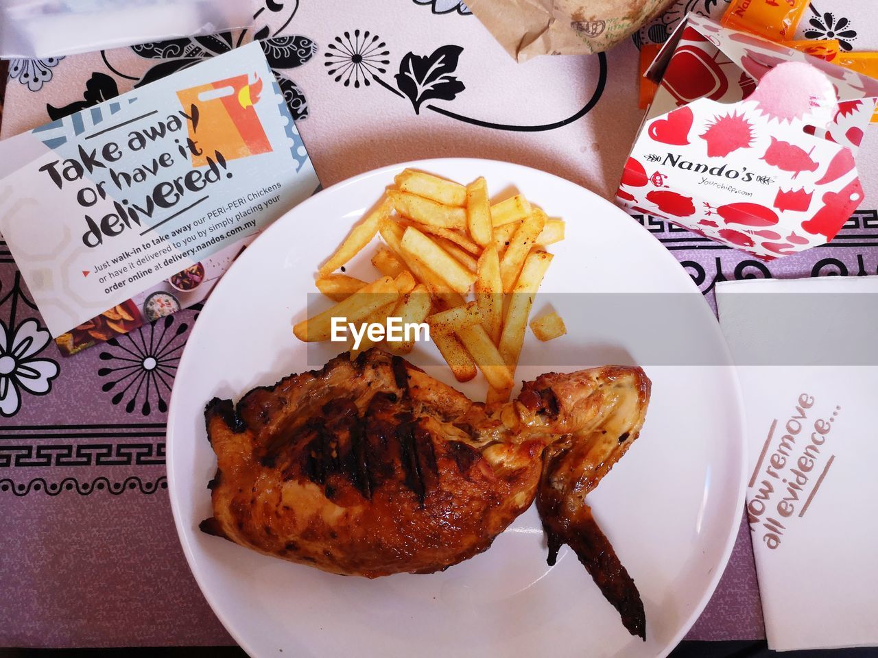 HIGH ANGLE VIEW OF MEAT SERVED ON PLATE