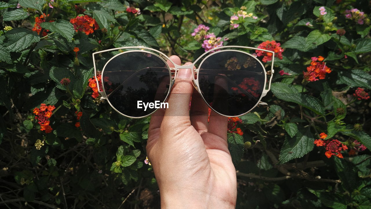 CLOSE-UP OF PERSON HAND HOLDING SUNGLASSES