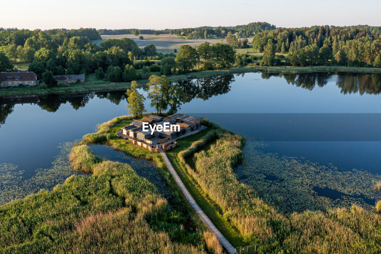 The viking age ancient latgallian fortress in the original place - on a small lake island, latvia