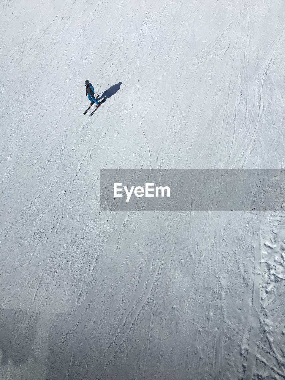 High angle view of person skiing on snow