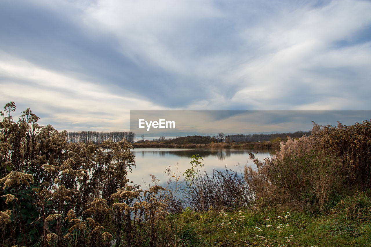 Scenic view of lake against sky