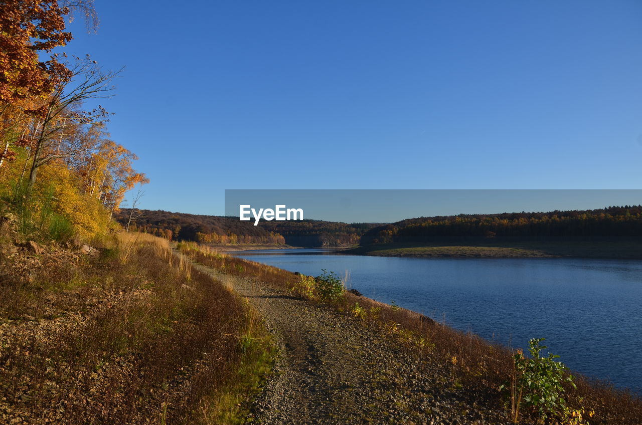 SCENIC VIEW OF LAKE AGAINST CLEAR SKY