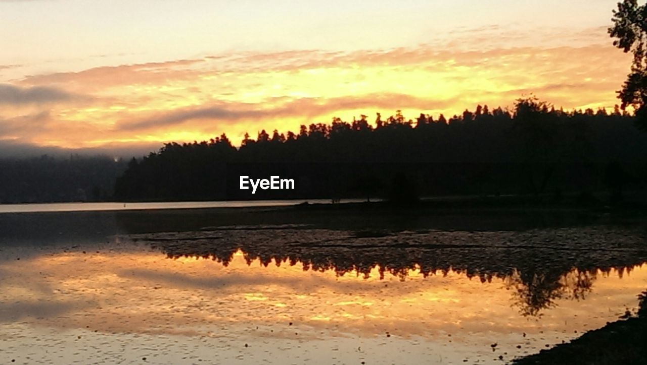 SCENIC VIEW OF LAKE AT SUNSET