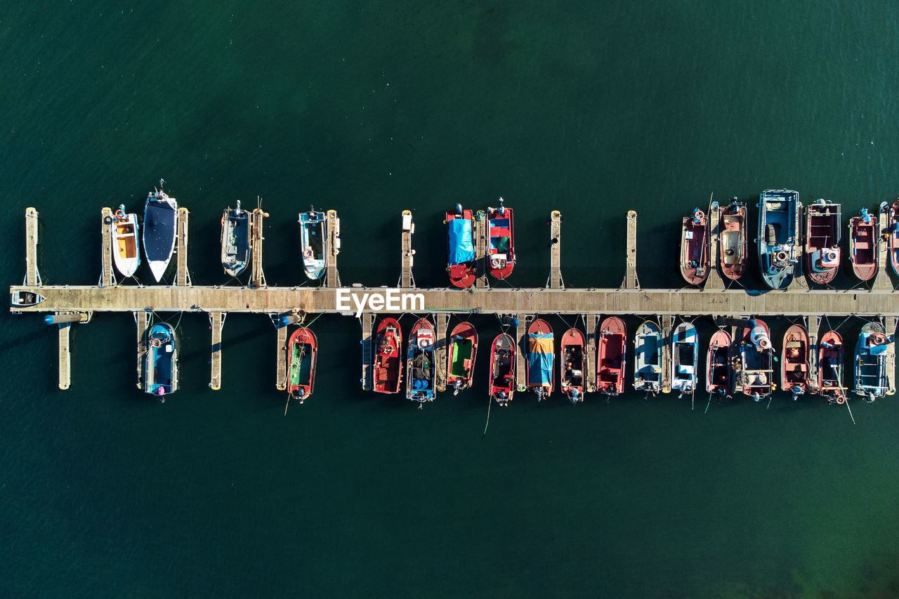 high angle view of boats in sea