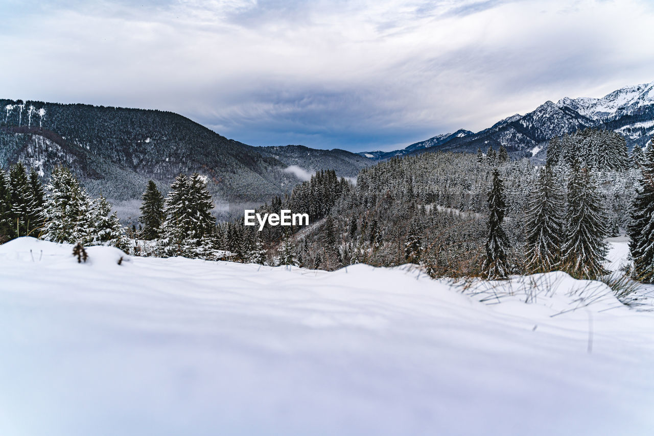 Scenic view of snowcapped mountains against sky