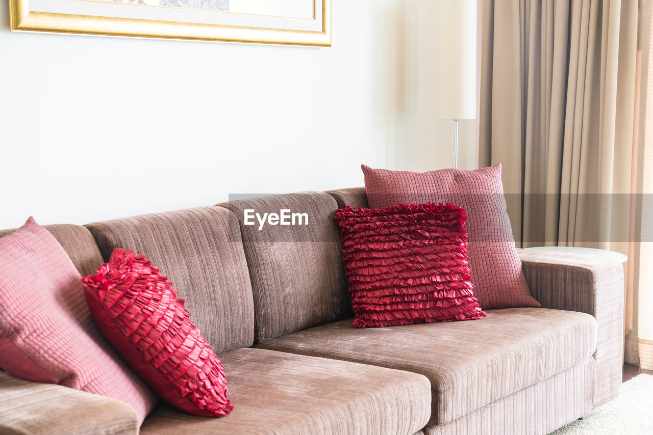 Cushions on sofa at home