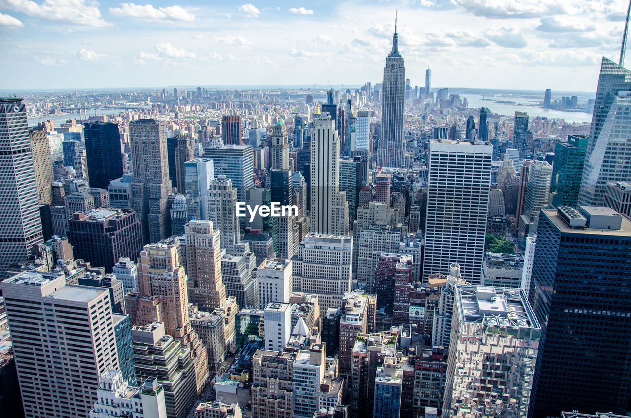 High angle view of buildings in city