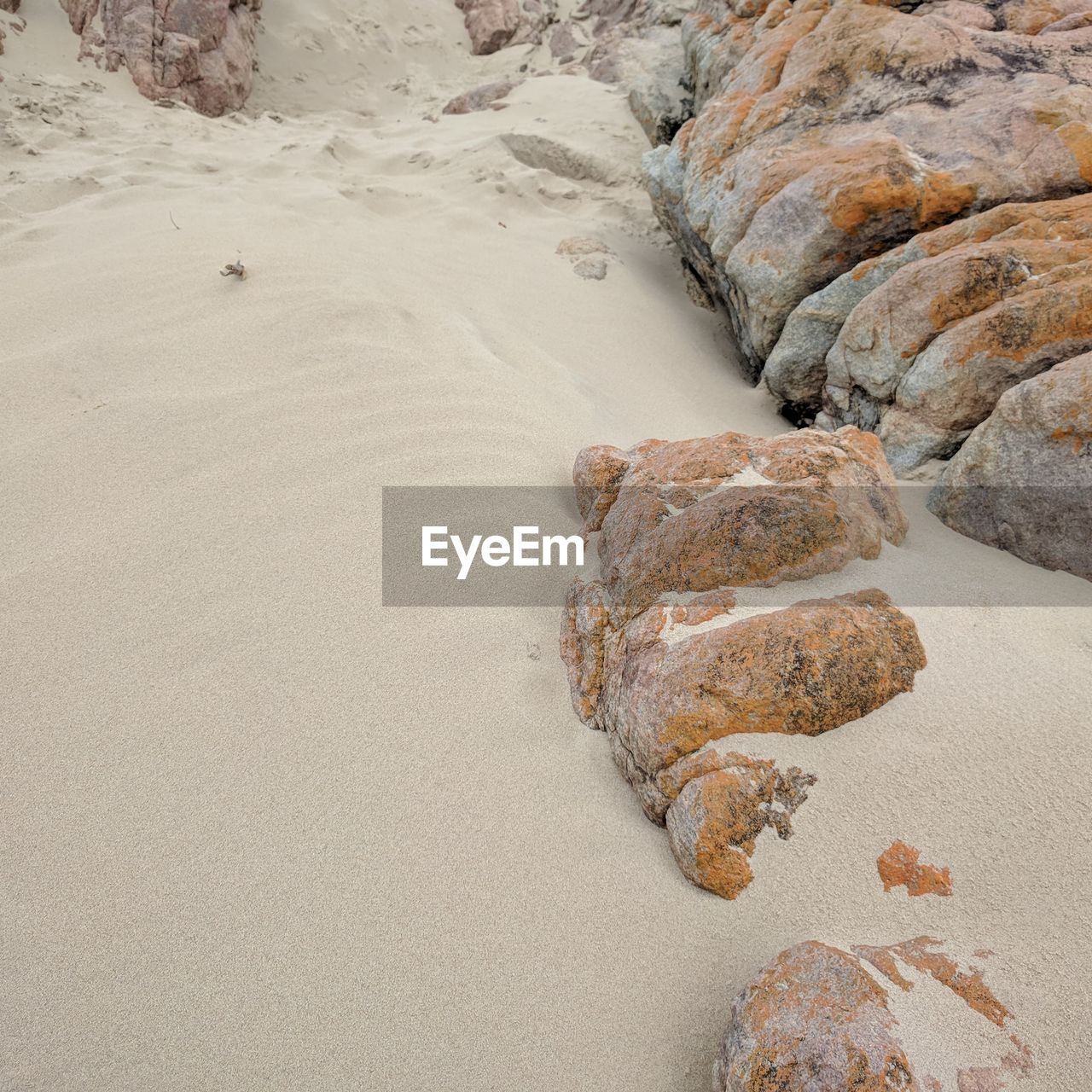 HIGH ANGLE VIEW OF ROCKS ON SHORE AT BEACH