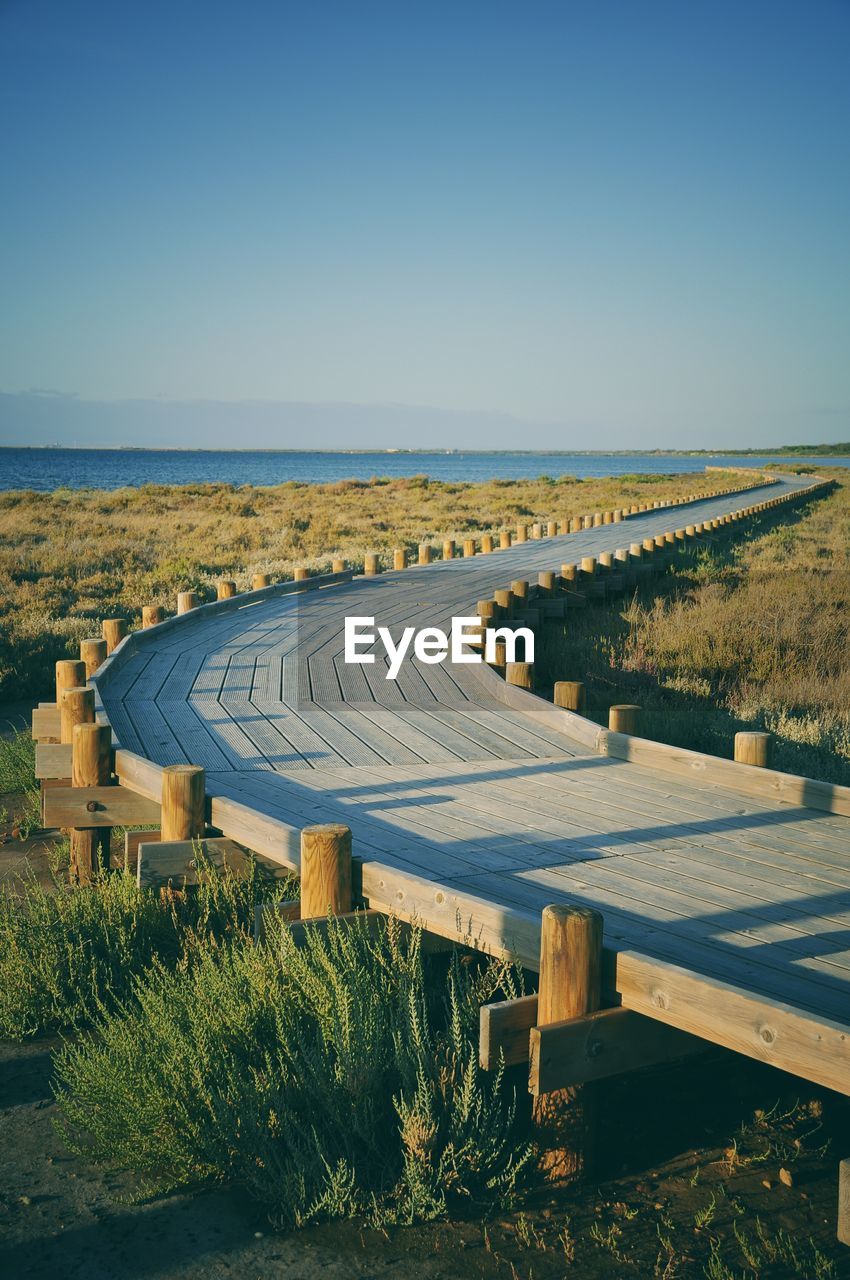 Scenic view of sea against clear blue sky