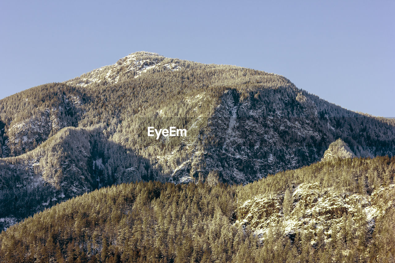 Low angle view of rocks against clear sky