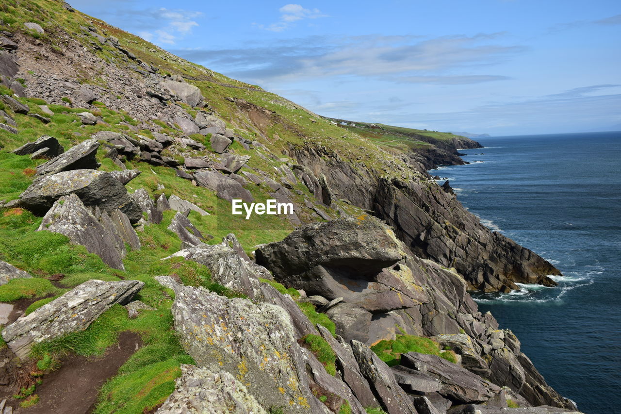 SCENIC VIEW OF ROCK FORMATION IN SEA AGAINST SKY