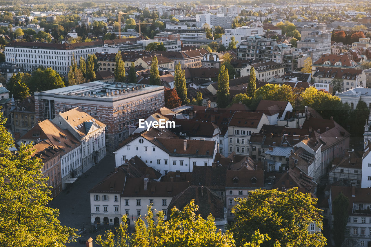Ljubljana historic old town, view from the castle hill, slovenia