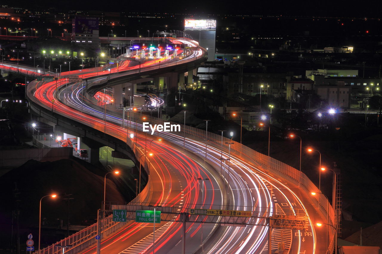 Light trails on city street at night