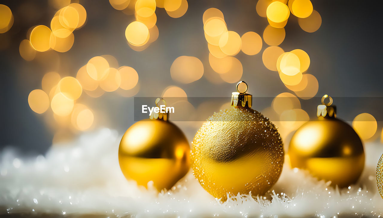 close-up of christmas decorations on table