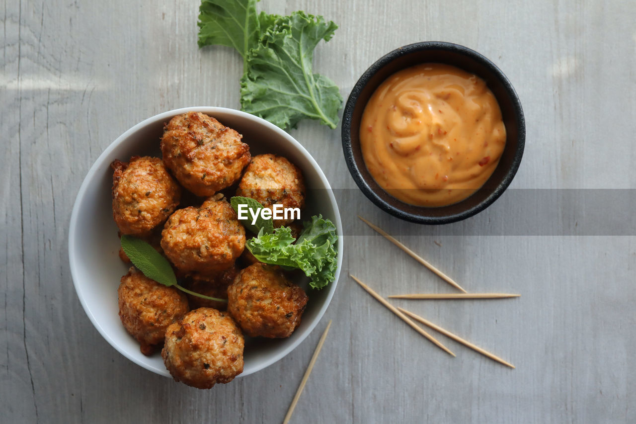 high angle view of food served in bowl on table