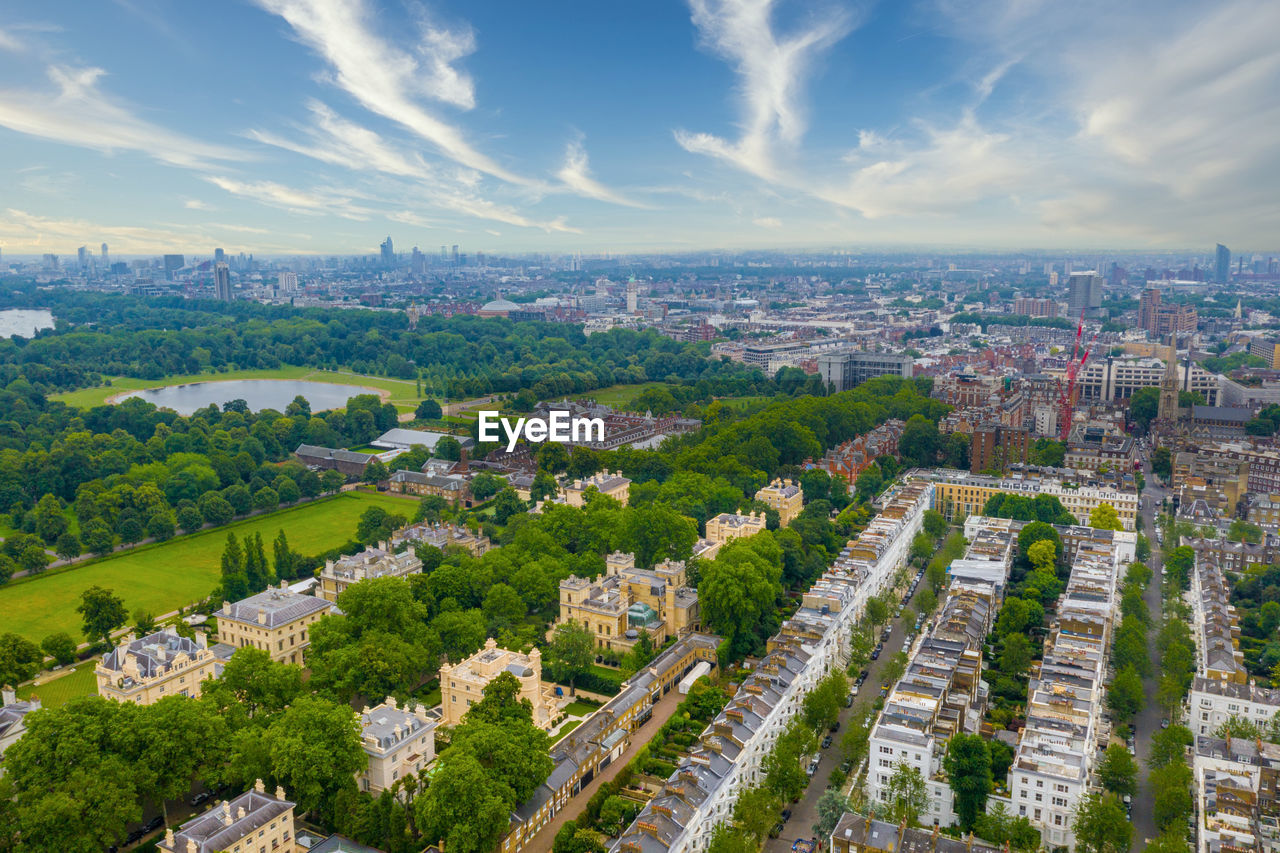 Beautiful aerial london view from above with the hyde park