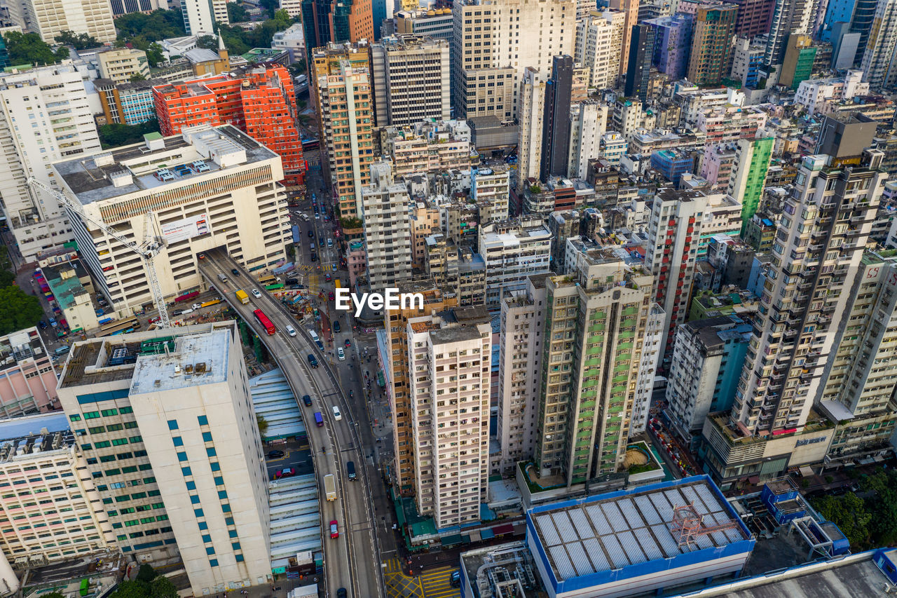 Aerial view of modern buildings in city