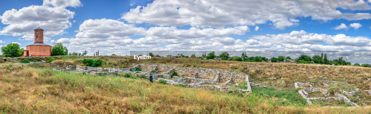 Ancient greek colony olbia on the banks of the southern bug river in ukraine on a cloudy summer day.